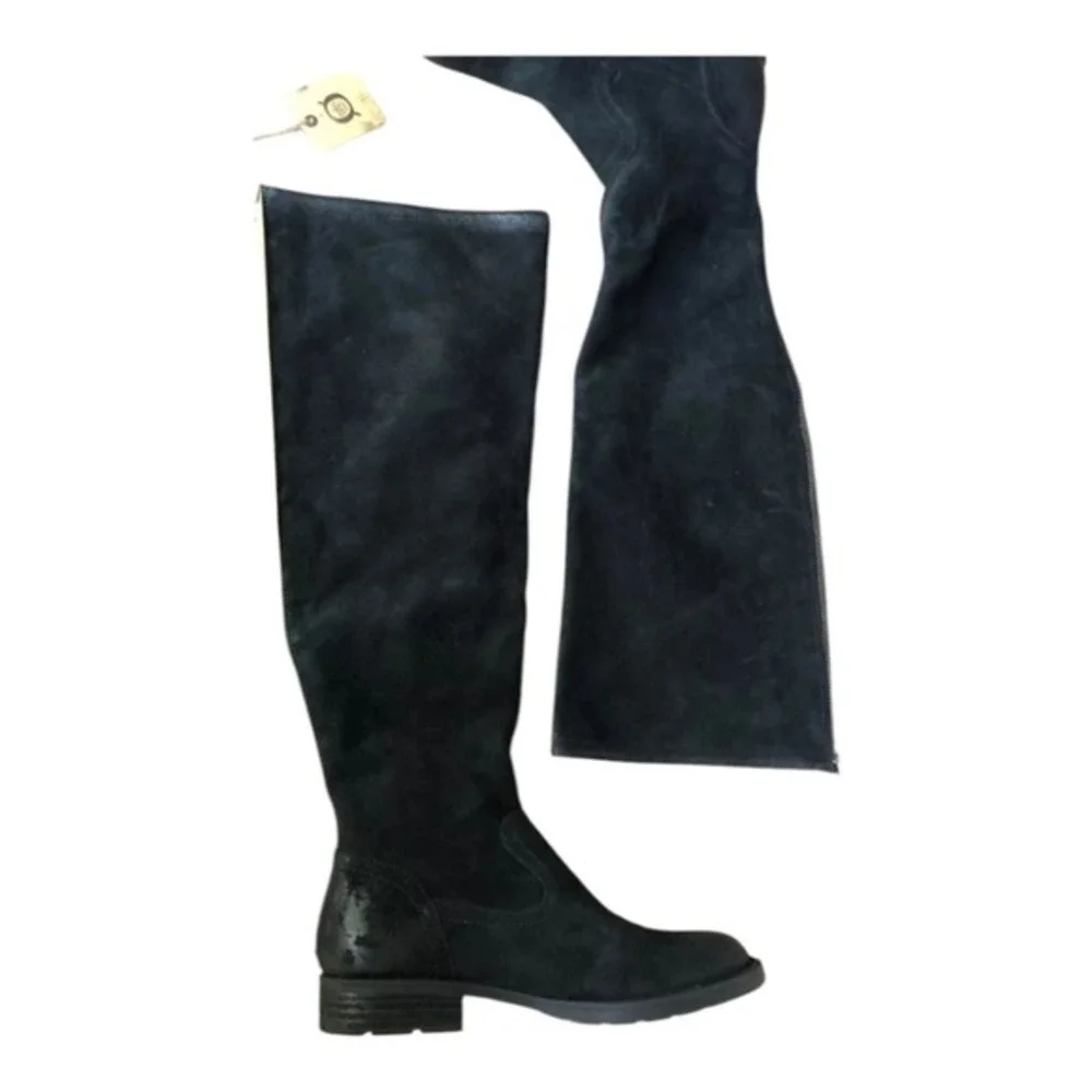 Born Black Suede Over the Knee Boots Leopard Lining Tall Fashion Stylish Sz 7‎